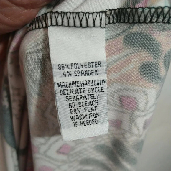 Mishca Asymmetric Tunic Top Women Size L Multicolor Short Sleeve PeekABoo Chest - Picture 8 of 8